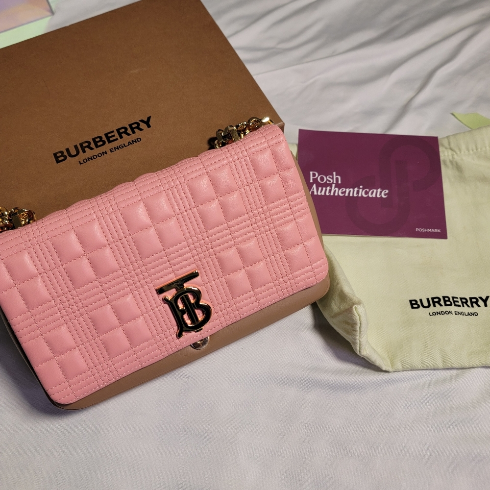 Burberry Peony/Camel Quilted Check Lambskin Leather Small Lola Bag
